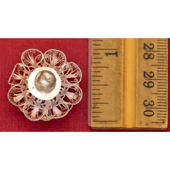 Vintage Intricate Sterling Silver Stylish Floral Stud Earrings - F48 - Picture 3 of 3